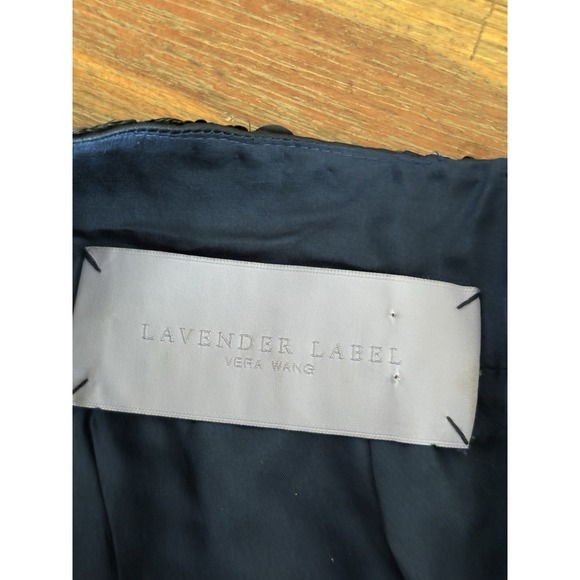 Vera Wang Sequined Party Dress Navy Blue Satin Midi With Black Sequin‎ Neckline - Picture 4 of 16